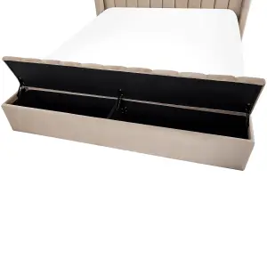 Velvet EU Super King Size Bed with Storage Bench Beige NOYERS