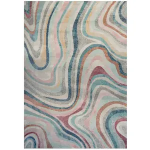 Grooved Lines Retro Milticoloured Pastel Fireside Living Area Rug 190cm x280cm