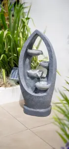 Easy Fountain Sparkling Pours Solar With Battery Backup Grey Water Fountain incl LEDs - L 22 cm x W 35 cm x H 79 cm