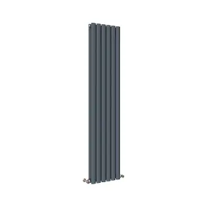 Vertical Anthracite Double Oval Panel Radiator (H)1600mm x (W)354mm, 5372 BTU.