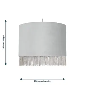 First Choice Lighting Fringed Silvery Grey 23cm Fringed Velvet Pendant Shade