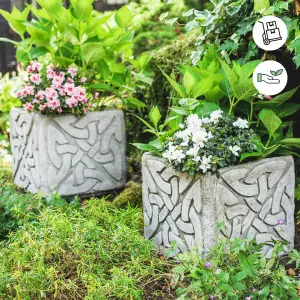 Pair of Stone Cast Large Celtic Garden Planter Pots