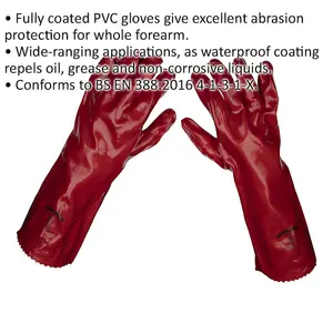 PAIR Red PVC Gauntlets - Forearm Protection - 450mm - Waterproof Protection