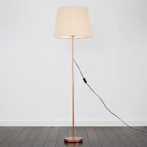 ValueLights Modern Copper Metal Standard Floor Lamp With Beige Tapered Shade - Includes 6w LED Bulb 3000K Warm White