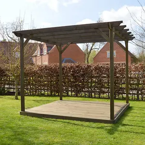 Garden Pergola and Decking Kit - Wood - L300 x W300 x H270 cm - Rustic Brown