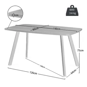 Matteo 140 cm Dining Table, 4-6 Seater, Black Legs