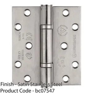 PAIR Grade 13 Heavy Duty Thrust Bearing Hinge - 100 x 89mm Satin Stainless Steel