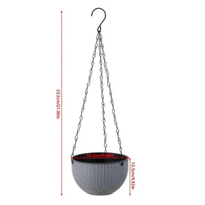 3Pcs Grey Decorative Hanging Round Plastic Plant Pot Set with Drainage Holes and Chains