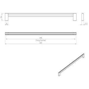 Multi Section Straight Pull Handle 448mm Centres Satin Nickel Polished Chrome