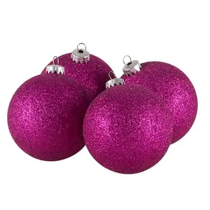 Xmas Glitter Shatterproof Baubles (Set of 4) Cerise Pink