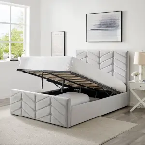 Mateo Light Grey Plush Velvet Fabric Bed Frame With Ottoman Storage