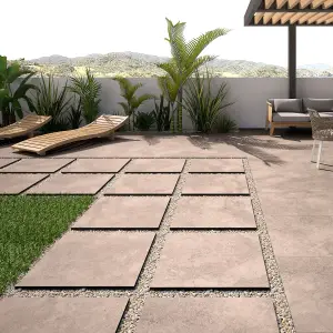 Vale Matt Beige Stone Effect Porcelain Outdoor Tile - Pack of 15, 5.58m² - (L)610x(W)610mm