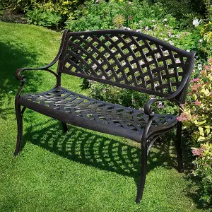 Lazy Susan Jasmine Garden Bench, 2 Seater Bench, Cast Aluminium Bench, 102cm Wide Metal Bench