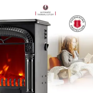 NETTA Electric Arch Stove Heater Fireplace Fire Log Effect 2000W - Black