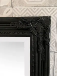 Antique Style Black Tall Ornate Dressing Wall Mirror with Bevelled Glass