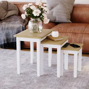 Analynn 3 Piece Nest of Tables White / Oak