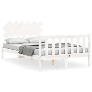 Berkfield Bed Frame with Headboard White Small Double Solid Wood