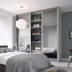 Contemporary Shaker Mirrored Dove grey 3 door Sliding Wardrobe Door kit (H)2260mm (W)2136mm