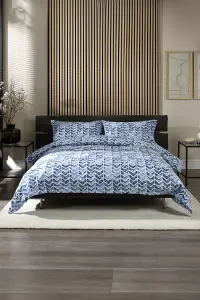 TLC Chevron Blue Printed Percale 100% Cotton Duvet Bedding Cover Set