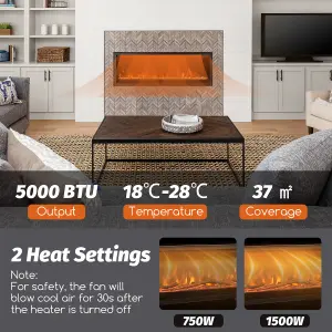 COSTWAY 102 cm Electric Fireplace Wall Mounted/Recessed/Freestanding 750W/1500W Fireplace Heater