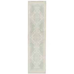 Distressed Cream Green Persian Style Washable Non Slip Runner Rug 60x240cm