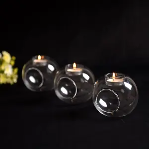 Set of 6 Round Glass Open Candle Holders 10cm Diameter