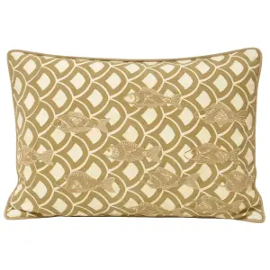 Paoletti Ionia Fish Embroidered Piped Feather Filled Cushion