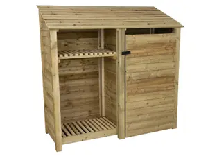 Wooden tool and log store, garden storage with shelf W-187cm, H-180cm, D-88cm - natural (light green) finish