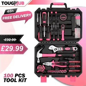 100 Pcs Tool Kit Set Premium DIY Household Workshop Repairing Pink Tools Set UK