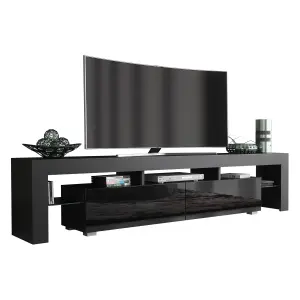 TV Unit 200cm Modern Black with High Gloss Doors - Creative Furniture