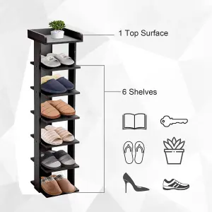 Wooden Shoes Rack,7 Tiers Storage Organizer for Small Spaces Black