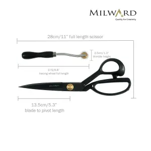 Scissors: Gift Set: Tailors Shears (28cm) and Tracing Wheel: Black