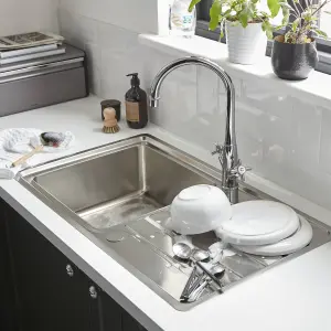 Cooke & Lewis Apollonia Brushed Silver Stainless steel 1 Bowl Sink & drainer 500mm x 864mm