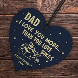 Red Ocean Funny Fathers Day Gift Motorbike Biker Bike Gift For Dad Daddy Wooden Heart Hanging Sign