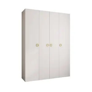 Stylish White Como I Hinged Door Wardrobe H2460mm W1800mm D500mm, Four Doors, Sixteen Shelves, Two Hanging Rails, Gold Handles