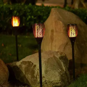 1x Solar Powered Waterprrof Outdoor Garden Dancing Flickering Flame Effect Stake Light Path Way Lamp - 51 LED - Black