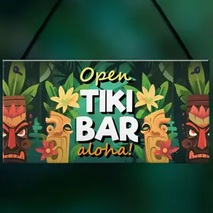 Red Ocean Aloha Tiki Bar Open Hanging Garden Sign Bar Pub Plaque Cocktails Beach Decoration Sign Friendship Gift