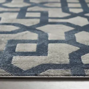 Blue Grey Geometric Rug, Easy to Clean Rug, Stain-Resistant Rug for Bedroom, Living Room, & Dining Room-80cm X 150cm