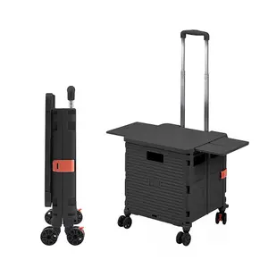 Black Collapsible Rolling Protable Crate with Magnetic Lid and Adjustable Handle 44cm H