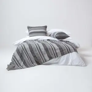 Homescapes Cotton Morocco Striped Grey Throw, 150 x 200 cm