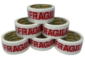 6 Pack of Fragile Stikky Tape - 50mm x 66m