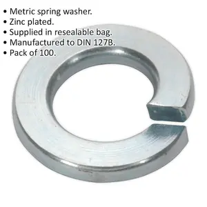 50 PACK Metric Spring Washer - M5 - DIN 127B - Zinc Plated Metal Spacer