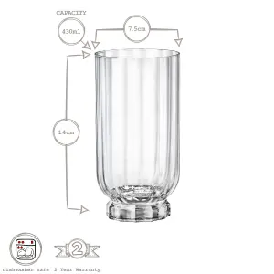 Bormioli Rocco - Florian Highball Glasses - 430ml - Clear - Pack of 6