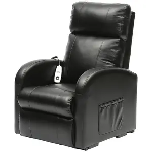 Single Motor Rise and Recline Lounge Chair - Black PU Leather Material