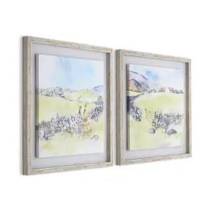 Set of 2 Country Meadow Framed Floating Printed Canvas