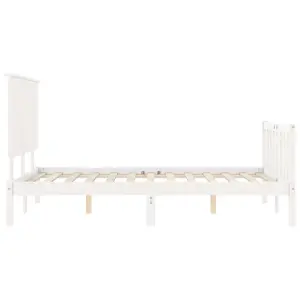 Berkfield Bed Frame with Headboard White Double Solid Wood