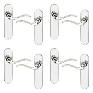 URBNLIVING 150mm Length 8 Pcs Geneva Scroll Metal & Polished Nickel Lever Latch Door Plain Handle Set