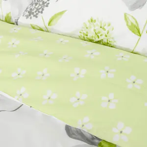 Homescapes Green, White and Grey Floral Duvet Cover Set, Double