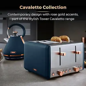 Tower Cavaletto Pyramid Kettle and 4 Slice Toaster Set Midnight Blue