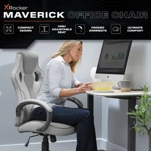 X-Rocker Maverick PC Office Gaming Chair, Ergonomic Computer Desk Chair, Mid Back Gaming Chair, Head Rest & Lumbar Support - GREY